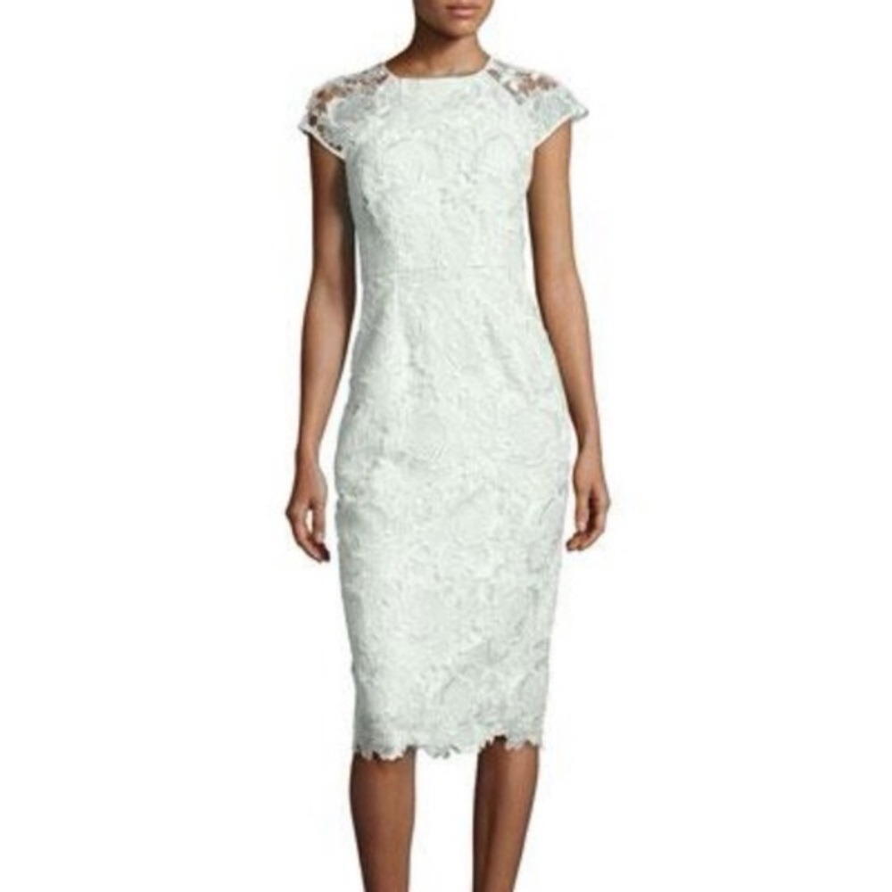 NWT Ted Baker Womens Raenna Fitted Lace Dress Light Pastel Mint Green, size 8